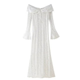 Fongt Women's Dress 2025 New Fashion Elegant Sexy One-Word Shoulder Lace Dress