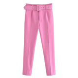 Fongt 2025 New 褶皱 Multi-Colored Harun Pants Casual Solid-Colored Small-Footed Women's Trousers Belt