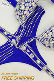 Deep V Bustier Open Straps Paded Bikini Sets Bling Stones Sparking Crystal Rhinestone Chain Swimwear Push Up