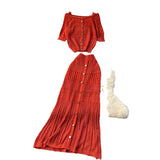 Fongt Vintage Hollow Crocheted Shoulder Sling Knitted Shirt Two Sets Of Women's Half-Dress