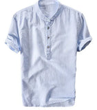 Fongt Summer Travel Holiday Men's Leisure Simple Small Fresh Linen Shirt Thin Solid Color Short-Sleeved Leisure