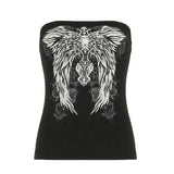 Fongt Millennial Hottie Dark Retro Wing Printed Color-Repair Basic Tset 2025 Women's Clothing
