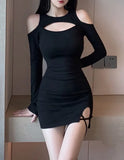 Fongt And Winter Women's Show-Shoulder Bag Hip Sexy Hollow Out Slim Thin Solid Color Dress-Outfit