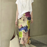 Fongt Folds 2025 Spring And Summer New Elastic Thin Cartoon Cat Print High-Waist Commuting In The First Half Dress