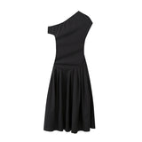 Fongt New High-Rise Slim Slim Solid Color Asymmetric Long Dress