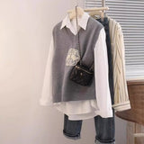 Style Embroidery Design Sense Coat V Collar Knitted Sweater Comfortable Sleeveless Vest New Waistcoat Shows Thin Leisure-Outfit