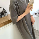 Sleeve Dress Women Summer New Leisure Large Size Simple Solid Retro Fashion M-4XL Chic Soft Elegant Mid-calf