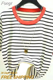 Striped T Shirt Women Tee Shirt Femme Summer Thin Ice Silk Knit T-Shirts Short Sleeve Womens Clothing Camisetas