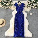 Fongt High-End High-End Light Luxury Small Frills Fold Three-Dimensional Lotus Leaf Side Of The Long Temperament Dress Woman