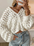 Fongt Coat Casual Hollow Button Solid Color Long-Sleeved Sweater Design Full Of Design