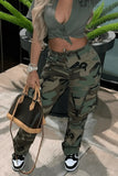 High Waist Straight Multicolor Camouflage Overalls
