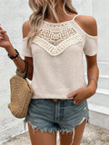 Fongt And Summer 2025 New Lace Splicing Design Knitted Sling Strap Strap T-Shirt Top