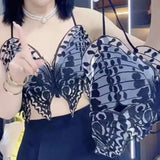 Clothing Sexy Butterfly Tanks Stylish Lace Hollow Out Spliced 2023 Summer New Elegant Irregular Beach Style Bandage Camis-Outfit
