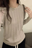 Grey Round Collar Long Sleeve Waffle Knitted Blouse Girls Wear New Lazy Niche Sweaters In Autumn And