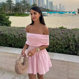 Off Shoulder Pleated Mini Dress-Outfit