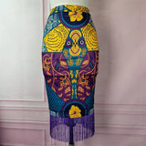 Fongt High-Waisted Print Splicing Lyso-Bag Hips Skirt Large-Size Women's Party Skirt Skirt