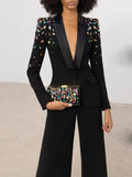 QUALITY Newest 2023 Designer Runway Fashion Suit Set Women's Slim Fitting Strass Diamonds Beaded Blazer Pants