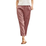 Summer Women's Cotton Linen Trousers Pants Solid Elastic Waist Oversized Pants Women Straight White Homewear Trousers