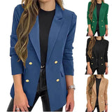 Fongt New Small Suit Coat Women's Solid Color Casual Long Sleeve Lapel Button Autumn Coat-Outfit