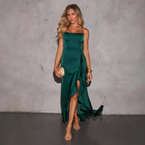 Fongt Summer New Style Sexy Temperament Hanging Lotus Leaf Side Open Dress Dress Dress Dress Woman