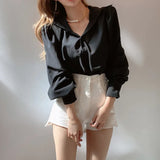 Loose Chic Women Blouse Simple Versatile Lapel Long Sleeve Shirt Elegant Women Shirt Tops Pink Tops Blusas Mujer