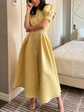 Women's Summer Dress with Botton White Elegant Office Ladies Split Short Sleeve A-Line Chic Holiday Party Maxi Dresses for Women-Outfit
