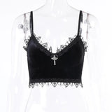 Dark Korean Velvet Sling New Beautiful Back Summer Lace Bodice Vest For Women's Bodice-Outfit