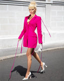Single Breasted Blazer Women Jacket Notched Collar Lace-up Drawstring Slim Pockets Elegant Blazers Ladies Outerwear Tops-Outfit