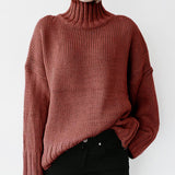 Fongt Autumn And Winter New High Collar Long Sleeve Solid Color Knit Jumper Sweater Women's