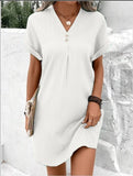 Fongt Women's 2025 New V-Neck Solid Color Jacket Comfortable Casual Button Dress