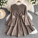 Fongt High-End Knitted Dress Women Autumn And Winter Royal Sister Temperament Dating Short Skirt French Waist Sweater Skirt
