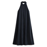 Fongt Homemade New Women's Classic Linen Hanging Neckless Dress 2731069