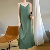 Fongt Acetate Silk Sling Dress Women Summer Loose Inside The Long Dress French Design Fairy Set Of Blind