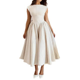 Fongt 2025 French Pure Fashion Elegant Waist Thin Sleeveless Back Hollow Dress