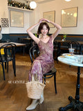 Fongt Xixi 2025 Autumn New White Standard Elegant High-Rise Sling Dress Thin Print Dress Women 88433
