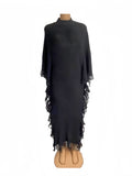 Fongt Autumn And Winter Knitted Jas-Song Dress High-Necked Bat Sleeve Open Fork And Hip Dress Women's Clothing