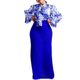 Fongt Women's 2025 New Fashion Print Strapped With Long-Sleeved Shirt Skirts Two-Piece
