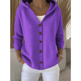 Fongt Knitted Hooded Sweater Button Open Shirt Jacket Autumn And Winter New Solid Color Casual Fashion Sweater