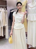 Fongt Xixi 13 Lines 2025 Summer New Temperament Ice Silk Bottom Knitted Flower Design Short-Sleeved T-Shirt 25D13