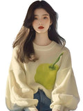 Fongt Year's Popular Beautiful Sweater Niche Loose Thin Lazy Wind Apricot Print Knitted Bottom Shirt Woman