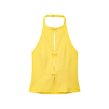 Fongt Women's ZA Summer New Bow Ornament Hanging Neck Vest Skirt Suit