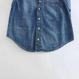 Spring Style Asymmetrical Shoulder-Length Loose Denim Shirt 9213021-Outfit