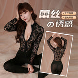 Night Swearing Lingerie Women Feel Lace Perspective Up And Down Double Zipper Open Stender Without Strip Of One-Joint