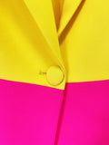 QUALITY Newest 2023 Star Style Designer Runway Suit Set Women's Single Button Color Block Blazer Flare Pants