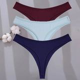 Sexy G-string Women's Cotton Panties Low-Waist Thongs Striped Solid Female Underpants Girl Comfortable Briefs