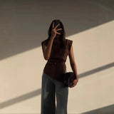 Fongt New Women's Fashion Asymmetric Folding Decoration Shoulderless Sleeveless Top 0085845