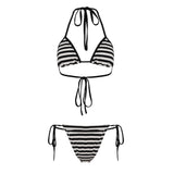 Fongt Style Sexy Striped Bikini Set Hottie Hanging Neck Vest + Shorts Two Sets