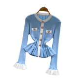 Fongt Name Xiao Xiangfeng Thrombium Metal Buckle Waist Long-Sleeved Knitted Top Girl Autumn Slim Thin Bottom Shirt