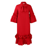 Fongt Summer And Autumn New Fashion Casual Style Lotus Side Horn Sleeve Large Dress