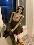 Elegant 2 Piece Dress Set Slim Bodycom Knitting Blouse + High Waist Solid Y2k Mini Dress Korean Fashion Suit 2024 Spring-Outfit